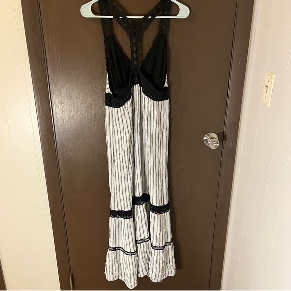 Anthropologie Lilka Jaluit Striped Maxi Dress Crochet Lace Racerback Straps M - Picture 3 of 11